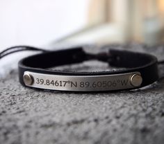 Mens Leather Bracelet, Personalized Mens Coordinates Bracelets, Coordinate Gift, men leather gift, men, dad, bf, husband, fiance, adjustable Best Christmas, anniversary, long distance gifts for him. Custom hand stamped Bracelet, Personalized any information on the bracelet, the best gift for boyfriend or girlfriend, best friends, mom, dad etc. unisex style. Details: End: adjustable to any wrists Color of the leather: Brown / Black Raw materials: Real leather+metal Metal color: Silver / copper / gold Max characters: 25 To see more different styles handmade bracelets, click https://www.etsy.com/shop/HandmadeGhost If you like my shop, just fav it, if you want the bracelets, you can add to your shopping cart. Any problem, just inquiry directly from the home page of my shop https://www.etsy.com Long Distance Gifts For Him, Anniversary Long Distance, Best Gift For Boyfriend, Coordinates Gift, Coordinates Bracelet, Best Boyfriend Gifts, Handstamped Bracelet, Distance Gifts, Personalized Anniversary Gifts