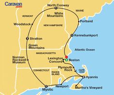 a map showing the route to new england and where you can go on a cruise