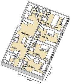 the floor plan for a two bedroom apartment with an attached living room and dining area