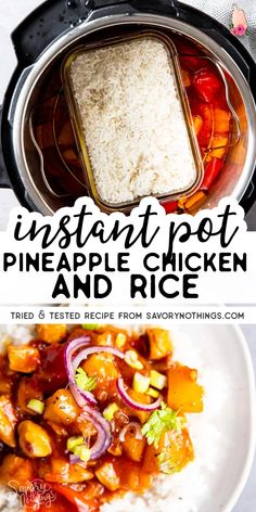 the instant pot pineapple chicken and rice is ready to be eaten