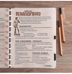 an open notebook with the words renascimentoo on it