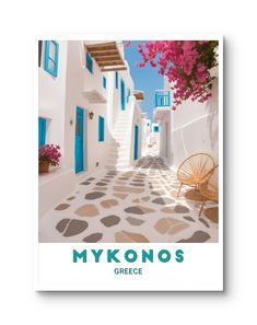 the cover of mykonos greece travel guide is shown in blue and white colors