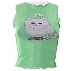 Y2K Green Kitty Crop Top Experience playful elegance with our Y2K Green Kitty Crop Top. Made with high-quality materials, this crop top features an adorable kitty design that adds a touch of cuteness to your outfit. Perfect for any occasion, it's a must-have for any fashion-forward individual. Size:• S: Bust: 68-88cm/ 26.8-34.6 in. Length: 45cm/ 17.7 in• M: Bust: 72-92cm/ 28.3-36.2 in. Length: 46cm/ 18.1 in• L: Bust: 76-96cm/ 29.9-37.8 in. Length: 47cm/ 18.5 inMaterial: Cotton. Polyester Tank Tops 2000s, Kawaii Streetwear, Y2k Cat, Grunge Summer, Tshirts Design, Street Y2k, Y2k Tops, Mesh Tank Top, Vintage Fits