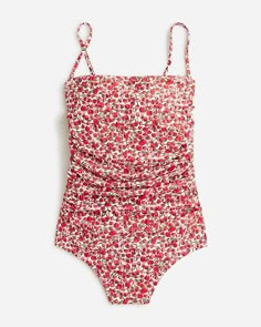 Ruched bandeau one-piece swimsuit in Liberty® Eliza's Red fabric Red Strapless Stretch Swimwear, Neutral Swimwear, Old Money Beach, Grandma Era, Pretty Swimsuits, Clothes Essentials, Modest Swim, Summer Bathing Suits, Bathing Suits One Piece