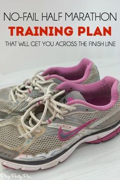 a pair of running shoes with the words no - fail marathon training plan