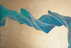 an abstract painting with wavy lines in blue