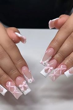 Get inspired with 80+ stunning bow nail designs. Elevate your manicure game with these girly coquette aesthetic and fairy balletcore nail art ideas, perfect for birthday parties, weddings, and holidays! Nail Ideas For A Wedding, Nail Art Designs Pink And White, Coffin Nail Frenchies, Cute Nail Ideas White, Cute Nails With Bows, Nail Ideas Coquette, Square Coquette Nails, Nail Bow Designs