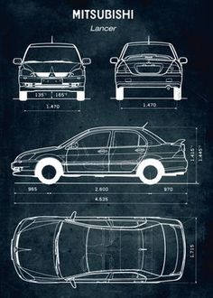 a blueprint drawing of a car with the words,'mitsubish lancer