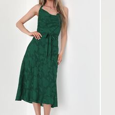 Nwt - Never Even Tried On, Lovely Fabric. Green Floral Pattern, Halter Dress And Midi Length. Includes Belt In Matching Fabric Midi Dress Wedding, Midi Dress Green, Lulu Fashion, Cowl Neck Dress, Halter Midi Dress, Strapless Midi Dress, Darling Dress, Sash Belt, Floral Jacquard