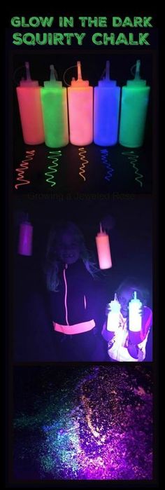 glow in the dark squirty chalk is being used to create an art project