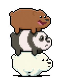 two panda bears sitting on top of each other in pixel art style with white background