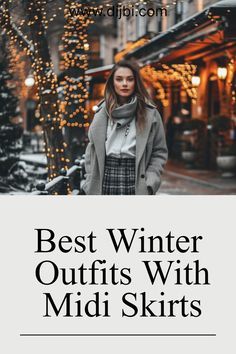 Winter Midi Skirt Outfit, Outfits For Short Women, Dark Sweater, Winter Outfits Snow