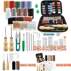 the sewing kit is packed with all kinds of thread, needles and needleing tools