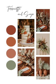 Terracotta and sage wedding table setup with earthy details. Desert Wedding Aesthetic, Sage And Terracotta Wedding, Sage And Terra Cotta Wedding, Rust And Sage Green Wedding, Sage Green And Terracotta Wedding, Sage Wedding Theme, Desert Theme Wedding, Western Wedding Colors, Earth Tones Wedding