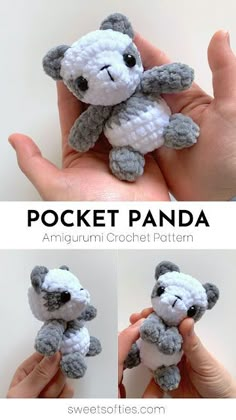 there is a crocheted stuffed animal that looks like an elephant in different poses