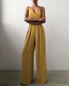 Lasaky - Sleeveless High Waist Jumpsuit with Straight-cut and Floor-length Design High Waist Jumpsuit, Straps Jumpsuit, Loose Jumpsuit, Jumpsuit Chic, Jumpsuit Elegant, Sleeveless Jumpsuits, Fashion Pattern, Spring Outfits Casual, Outfit Casual