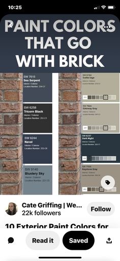 an advertisement for paint colors that go with brick, which is also available on the iphone