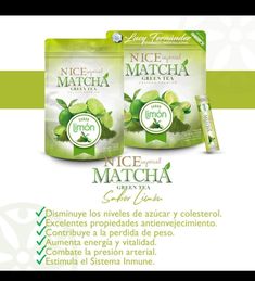 two bags of green tea next to each other with the words nice matcha written on them