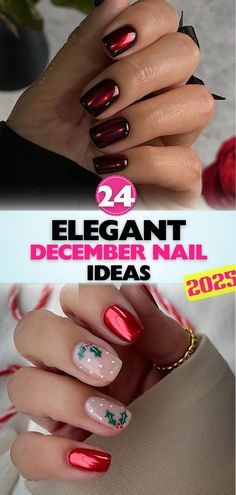 December Nails Sparkle, Christmas Nails Sns Ideas, End Of December Nails, 2024 December Nails, Red Nails December, Christmas Nails Elegant Red, Christmas Acrilycs Nails, Nails In December, Christmas Holly Nail Art