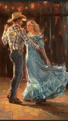 a painting of a man and woman dancing