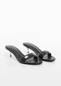 Leather sandals with metallic heel - Women | Mango USA Mango Outlet, Metallic Heels, Stiletto Heel, Leather Sandals, Stiletto Heels, Sandals Heels, Shoes Heels, Mango, Sandals