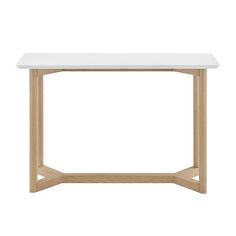 a white table with wooden legs and a square top, on a white background photo