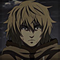 an anime character with blonde hair and black eyes