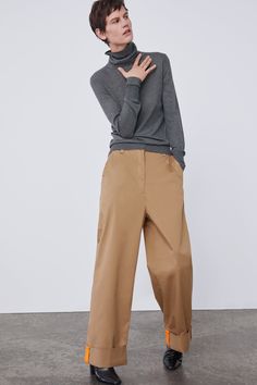 Image 5 of ZW PREMIUM SERGEANT CHINO PANTS IN CAMEL from Zara Zara Cotton Ankle-length Pants, Fall Workwear Straight Chinos, Solid Straight Chinos For Fall, Straight Chinos For Fall Workwear, Fall Chinos Straight Pants, Solid Chinos For Fall Workwear, Zara Ankle-length Wide Leg Workwear Pants, Zara Ankle-length Wide Leg Pants For Work, Zara Cotton Bottoms For Workwear