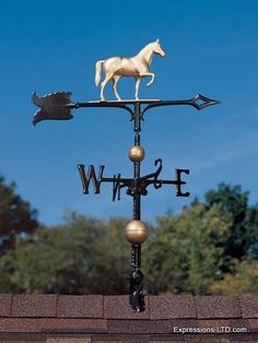 30-Inch Full-Bodied Horse Weathervane - Gold-Bronze - Expressions-LTD Shingled Roof, Copper Ornaments, Windy Weather, Barn Decor, Casas Coloniales, Countertop Design, Western Homes