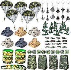 Golray Army Party Favors Camo Wristband Big Parachute Tanks Aircraft Keychain Army Men Soldier Figures Toys for Kids Boys Camouflage Military Camo Birthday Party Supplies Decoration Gift Bag Stuffers Camo Birthday Party, Camouflage Party, Toys For Kids Boys, Camo Birthday, Army Men Toys, Military Party, Toy Tanks