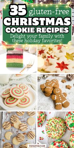 Bake the ultimate Christmas cookies with this collection of gluten-free and dairy-free recipes! Find soft Christmas cookies, peanut butter holiday cookies, and Italian Christmas cookies that are perfect for cookie exchanges or creating a variety of holiday baked goods.  Get the best Gluten Free Holiday, Gluten Free Desserts, Christmas recipes, Gluten-Free Easy Meals, Easy Gluten-Free Recipes, Clean Eating Recipes, Special Diet, Gluten Free Diet, and Gluten Free Treats at thehelpfulgf.com! Dairy Free Gluten Free Christmas Cookies, Christmas Cookies With Almond Flour, Gluten Free Treats For Kids, Best Gluten Free Christmas Desserts, Christmas Gluten Free Cookies, Gluten Dairy Free Cookies, Christmas Treats Gluten Free, Gluten Free Cookies Recipe, Gluten Free Dairy Free Christmas Cookies