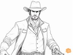 illustration of Western cowboy coloring page The Wild West, Round Up, Western Cowboy, Wild West