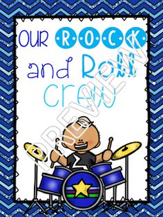 a poster with the words rock and roll craw in front of a blue chevron background