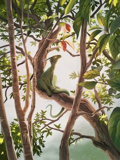 a painting of a lizard in a tree