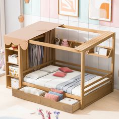 Full size House Bed with Two Drawers and Wardrobe Full Size House Bed, Twin Canopy Bed, Bed With Wardrobe, House Beds For Kids, House Frame Bed, Beds For Kids, Wooden Platform Bed, Bed Full, Stylish Bed