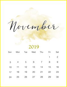 a calendar with the word november written in black ink on a white background and yellow frame