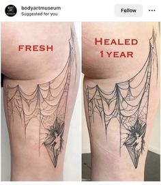 two pictures of spider webs on the thighs