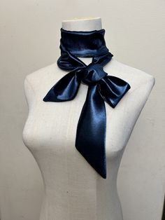 Blue Aesthetic Accessories, Silk Scarf Aesthetic, Dark Blue Accessories, Tying Tie, Ribbon In Hair, Neck Aesthetic, Hands Accessories, Bridesmaid Scarves, Bow Designs