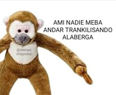 a stuffed monkey with the caption'ami nadde meba andar traklisando alberga '