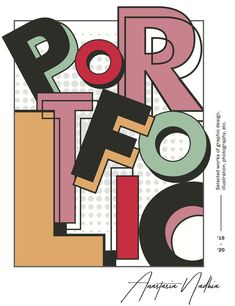 an art print with the words poro in different colors and shapes, including letters