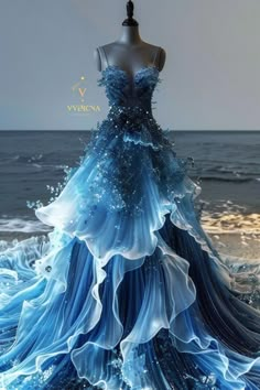 Dress Inspired By Water, Sea Dress Fashion, Dresses Inspired By Water, Water Aesthetic Outfit, Water Dress Aesthetic, Water Dress Drawing, Sea Inspired Dress, Water Inspired Fashion, Water Inspired Dress