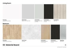 the flooring color scheme is shown in several different colors and sizes, including white, beige