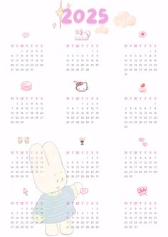 a calendar for the new year with an image of a bunny in blue and pink