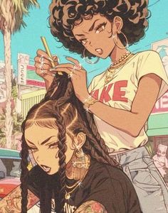 an image of a woman cutting another woman's hair with a pair of scissors