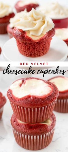 red velvet cheesecake cupcakes with white frosting