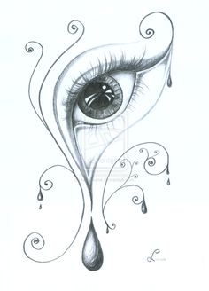 a drawing of an eye with water drops coming out of it