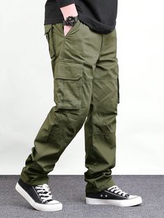 Plain Drawstring Waist Pocketed Wide Leg Casual Pants Army Green Street   Woven Fabric Plain Wide Leg Non-Stretch  Men Clothing, size features are:Bust: ,Length: ,Sleeve Length: Mens Pants Fashion Casual, Brown Pants Men, Rich Outfits, Black Men Fashion Urban, Cargo Pants For Men, Casual Wide Leg Pants, Mini Robes, Mens Cargo