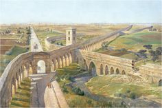 an artist's rendering of a roman aqueduct