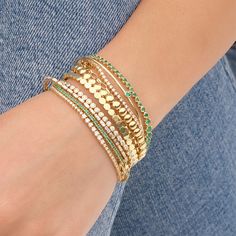 Jennifer Meyer | 4-Prong Emerald Tennis Bracelet Emerald Tennis Bracelet, Gold Bracelets Stacked, Jennifer Meyer Jewelry, Jennifer Meyer, Jewelry Website, Sapphire Bracelet, Diamonds And Gold, Tennis Bracelet, Bracelet Stack