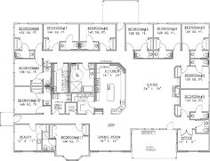 the floor plan for an office building with three separate rooms and one bedroom on each side